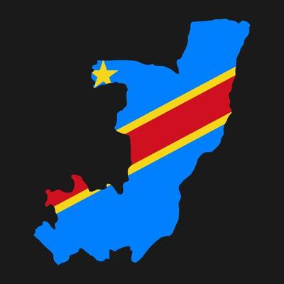 Democratic Republic of the Congo map with flag on black background