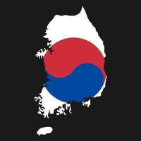 Corea del sur mapa silueta con bandera sobre fondo negro vector