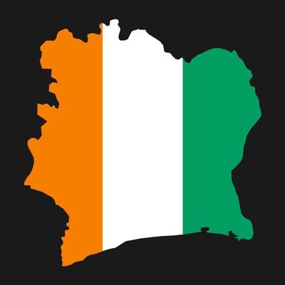 Ivory Coast map silhouette with flag on black background
