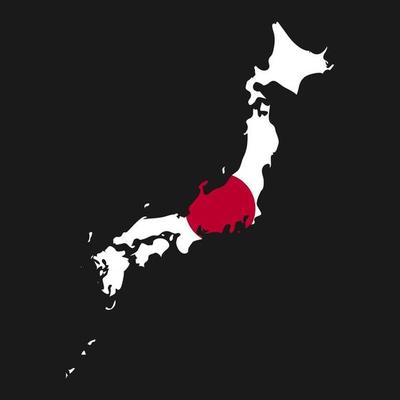 Japan map silhouette with flag on black background