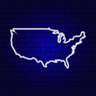 White Neon silhouette map of United States of America