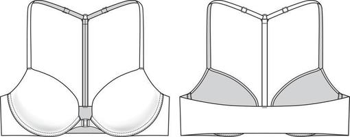 x ilustración técnica del sujetador de tirantes. boceto de moda plana de ropa interior vector