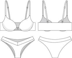 Underwear set illustration. Editable bra and cheeky panty flat sketch vector