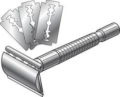 Stainless Steel reusable safety razor and blade editable illustration vector