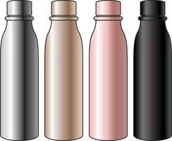 Metal Water Bottle illustration. Silver Champagne gold black rose gold vector