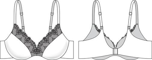 Lace Bra technical illustration. Editable underwear flat sketch vector