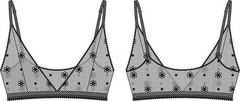 Bralette technical illustration. Editable mesh bra flat sketch vector