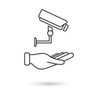 Hand holding CCTV, security digital camera vector
