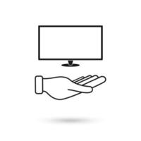 Hand hold tv outline icon. linear style sign vector