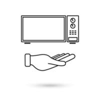 Hand holding Microwave oven icon isolated on white background vector