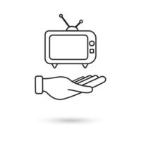 Hand holding Old funny tv, flat design. Vector Illustration