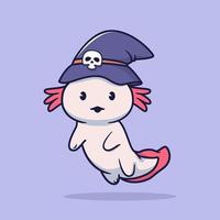 Cute axolotl use witch hat halloween