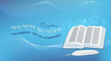 Book and father. Jewish holiday Yom Kippur with a traditional phrase. vector