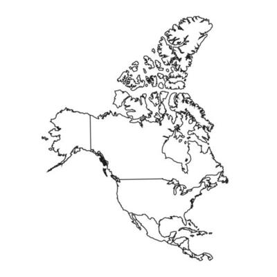 USA, Canada, Mexico maps. North America map on white background.