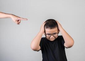 Boy feels sad after the parents scold him photo