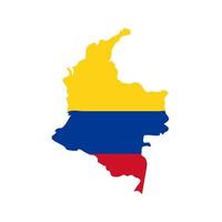 Colombia mapa silueta con bandera sobre fondo blanco.