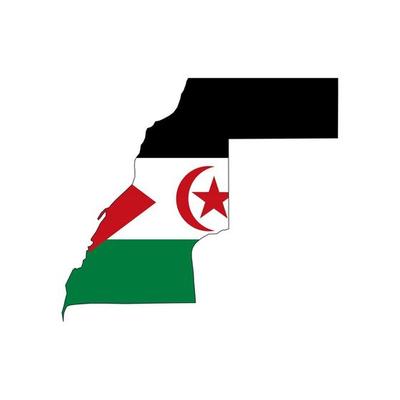 Western Sahara map silhouette with flag on white background