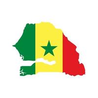 Silueta de mapa de Senegal con bandera sobre fondo blanco. vector