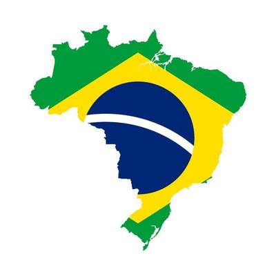 Brazil map silhouette with flag on white background
