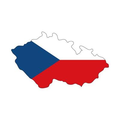 Czech Republic map silhouette with flag on white background