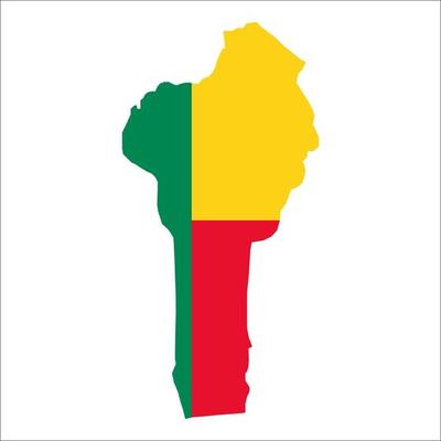 Benin map silhouette with flag on white background