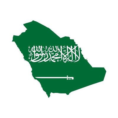 Saudi Arabia map silhouette with flag on white background