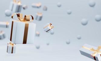 Pastel azul de caja de regalo 3d para feliz navidad, fondo de cumpleaños foto