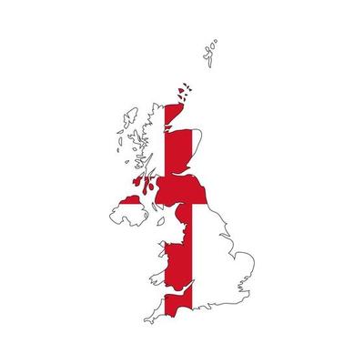 England map silhouette with flag on white background