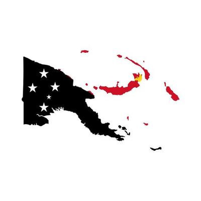 Flag of Papua New Guinea map silhouette with flag on white background