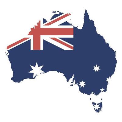Australia map silhouette with flag on white background