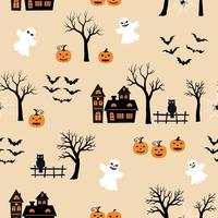 Halloween theme seamless pattern on orange black and white color vector