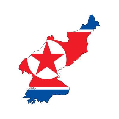 North Korea map silhouette with flag on white background