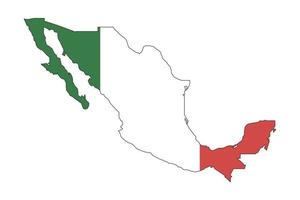 Mexico map silhouette with flag on white background