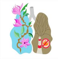 pulmones humanos - azul, gris, con flores de magnolia vector