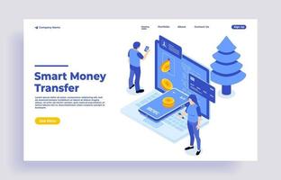 Money transfer isometric concept with characters vector