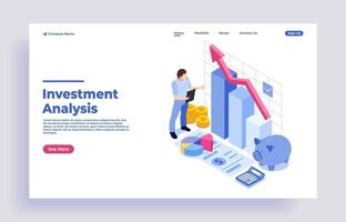 Isometric investment business analysis concept with character vector