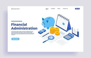 Office desk with piggy bank money and business documents vector