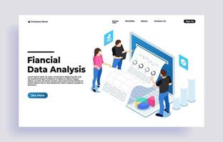 Flat financial data analysis isometric concept with characters vector