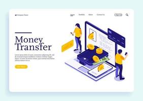 Money transfer from wallet mobile in isometric with characters vector