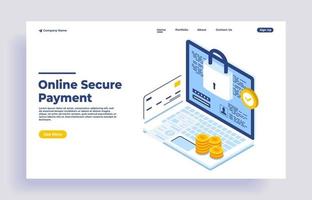 Pago seguro en línea para comercio electrónico y transferencia de dinero a través de Internet. vector