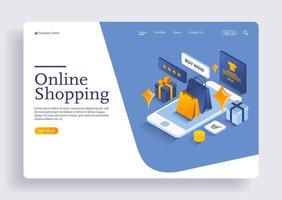 Shopping online on website or mobile application isometric concept vector