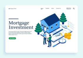 Character buying mortgage house and shaking hands with real estate vector
