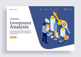 un hombre calculando el crecimiento del análisis de inversión en línea isométrico vector