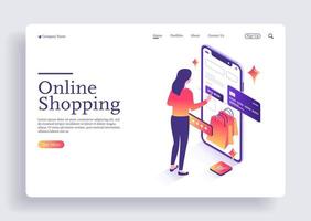 Women shopping online on website or mobile application isometric vector