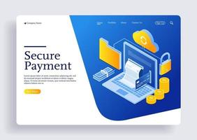 Online secure payment service with document isometric concept vector