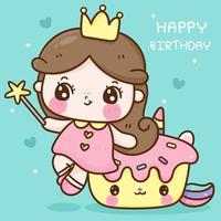 Cute cupcake unicorn cartoon and little princess vector