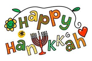 Happy Hanukkah Doodle Text Title Lettering vector