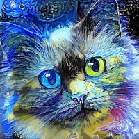 Starry Night Style Impressionist Tabby Cat Portrait Painting vector