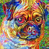 Artistic Adorable Cute Pug Dog Portrait Painting