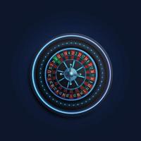 Blue neon Casino Roulette wheel, top view vector